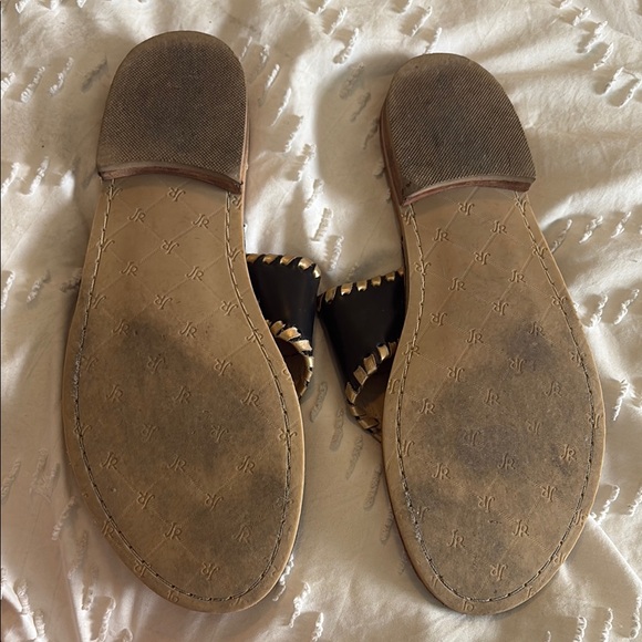 Jack Rogers Black and Gold Leather Sandals - Picture 4 of 5